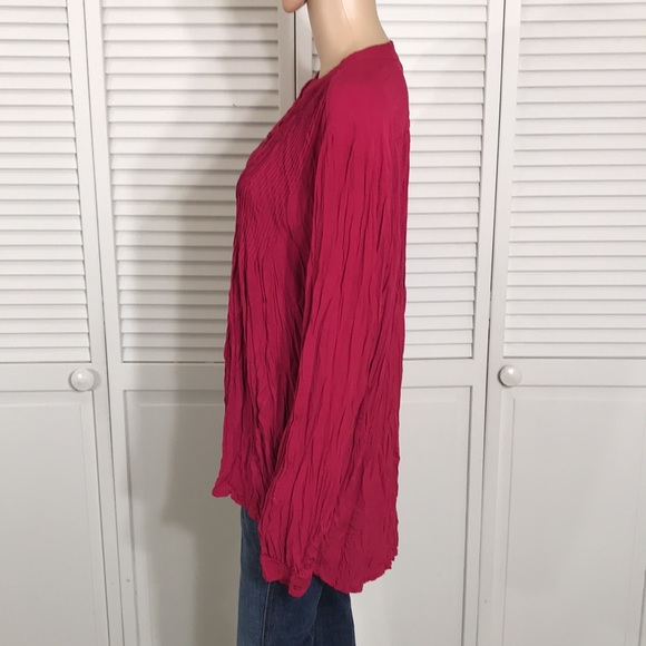 NWT Sundance Magenta Crinkle Blouse Top with Placket XL - Picture 11 of 14